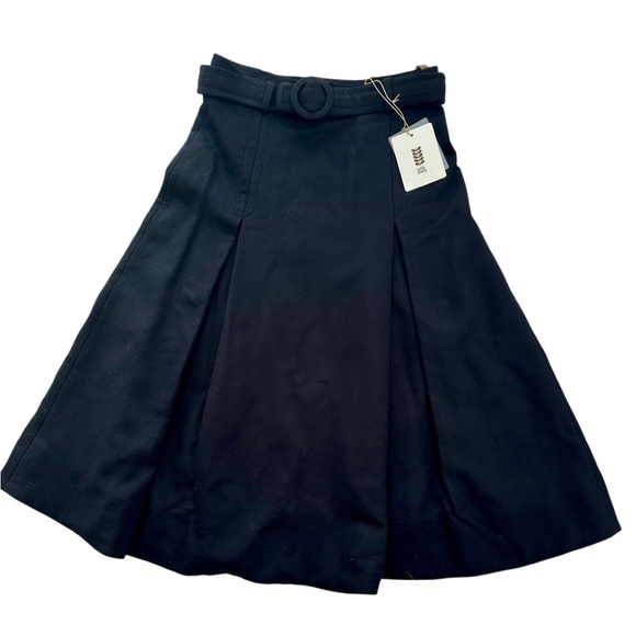 NWT Orla Kiely Black Fully Lined Wool Blend Inverted Pleat Midi Skirt US4 - Picture 4 of 9